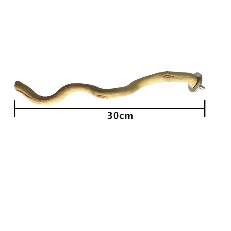 A curved piece of natural wood used as a bird perch or chew toy, measuring 30cm long.