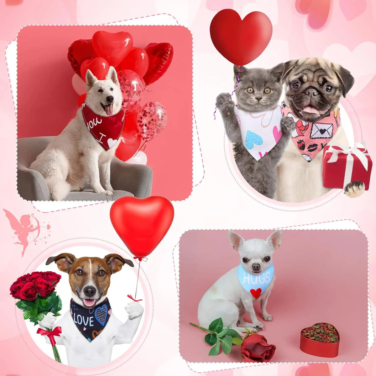Valentine's Day Dog Bandanas – Heart & Floral Pattern Pet Scarf (Pack of 30)