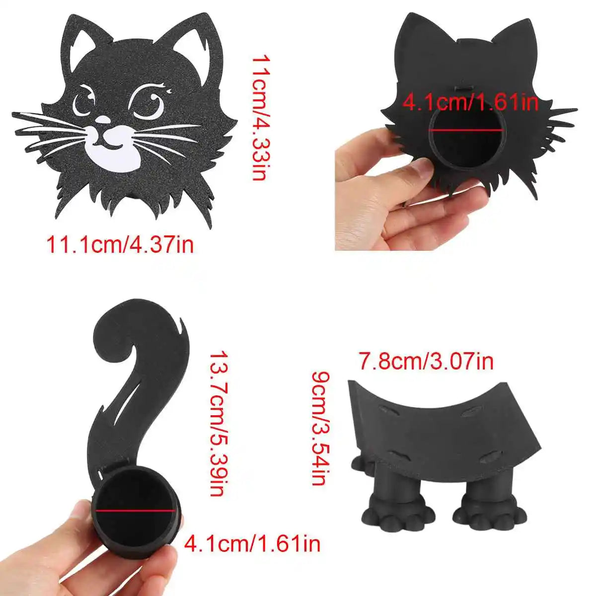 Black 3D printed cat bathroom roll holder with a cutout for placement