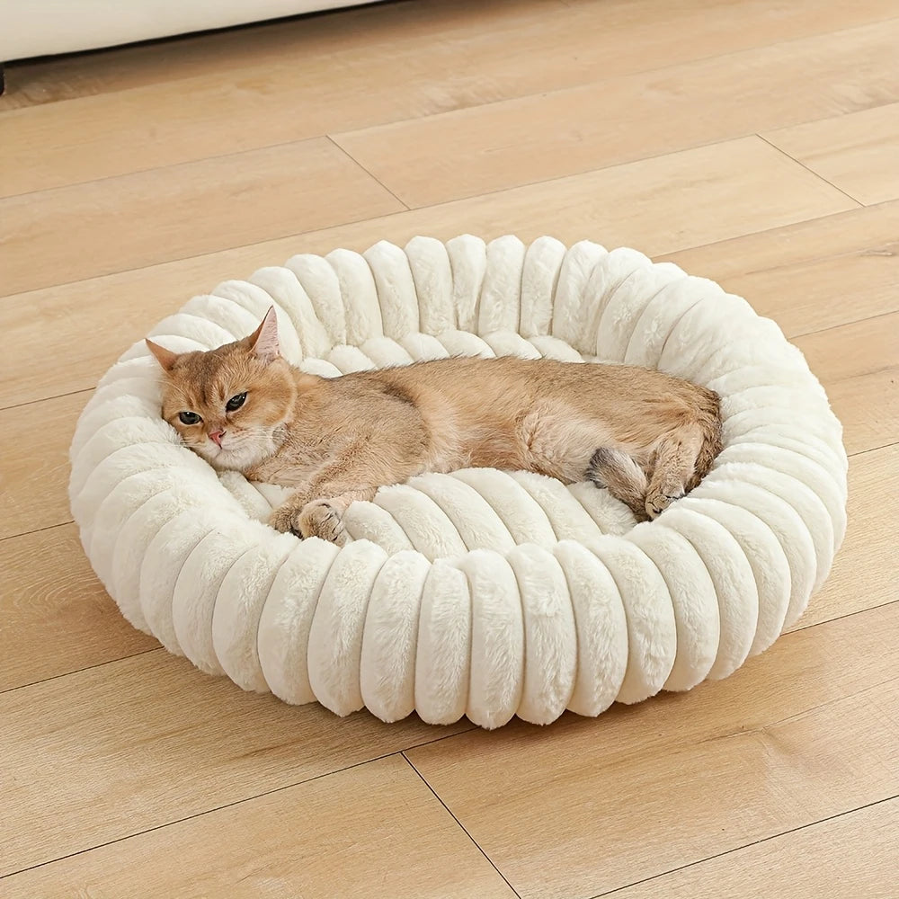Round Donut Cat Bed - Ultra Soft Plush Pet Nest for Small Dogs and Cats