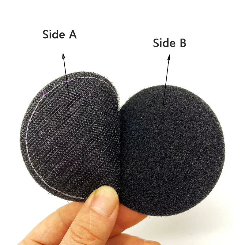 Two sides of a black service dog training patch are shown, labeled Side A and Side B.