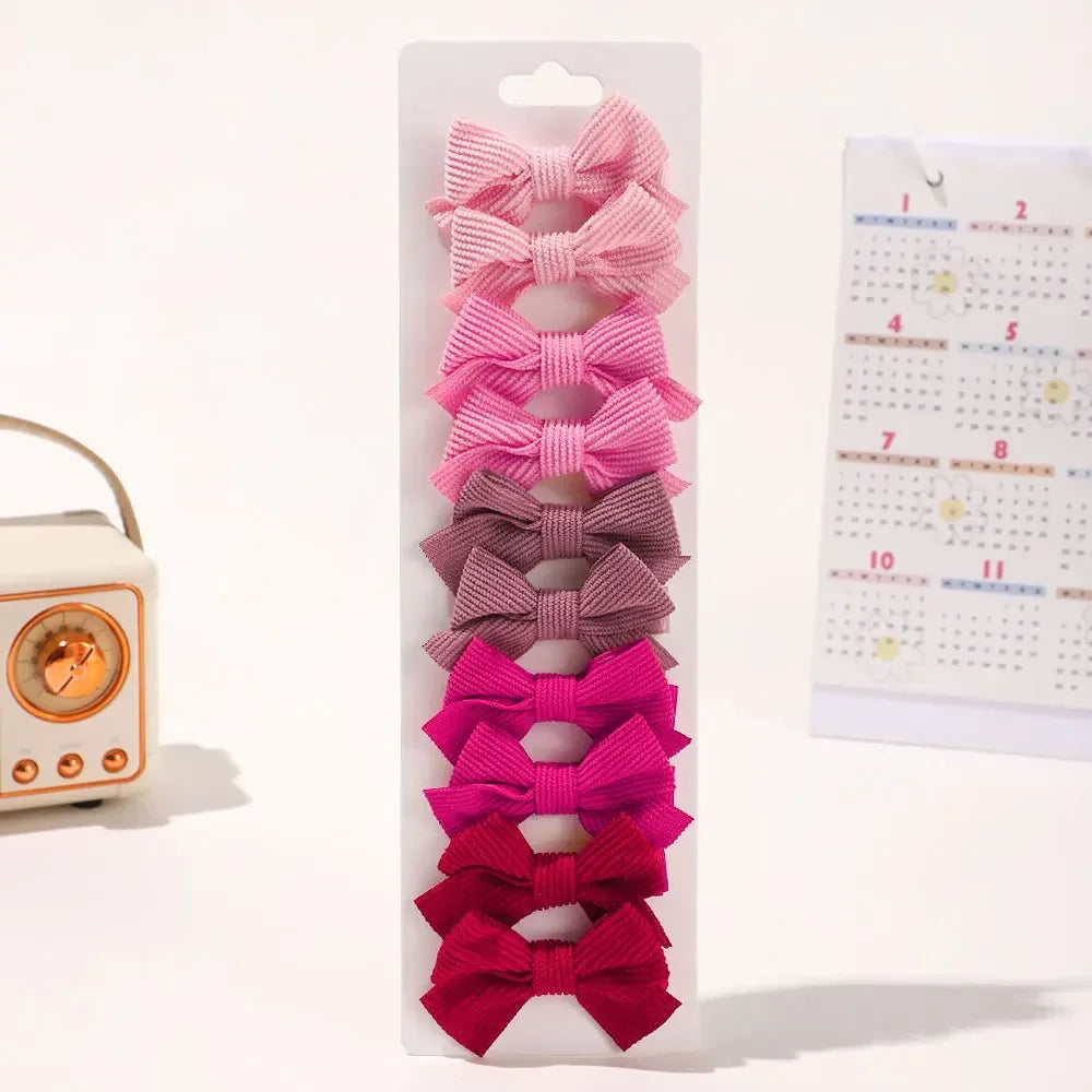 Cute Solid Ribbon Hair Bow Clips (Set of 10)