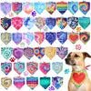 A grid of colorful dog bandanas and scarves featuring various patterns and colors.