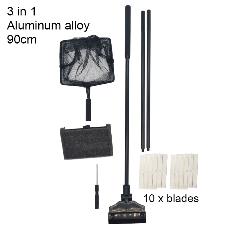 Set von 10 Aluminiumlegierungsschaufeln und ein Schaber zur Entfernung von Algen aus Aquarien.