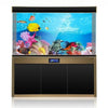 Darstellung von 3D-Aquarium-Hintergrundaufklebern für Fischbecken mit bunten Fischen und Meeresleben.