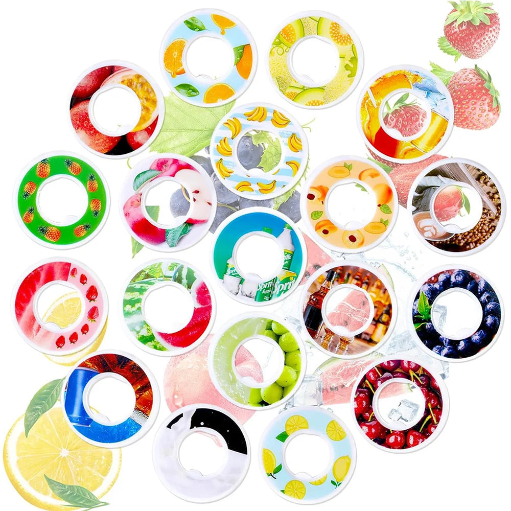 A collection of colorful fruit flavor pods designed to infuse water with refreshing fruit scents.