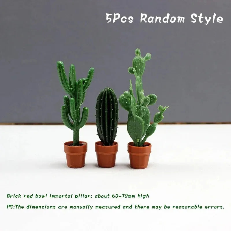 Set of 5 Miniature Potted Plants for Dollhouse Scenes