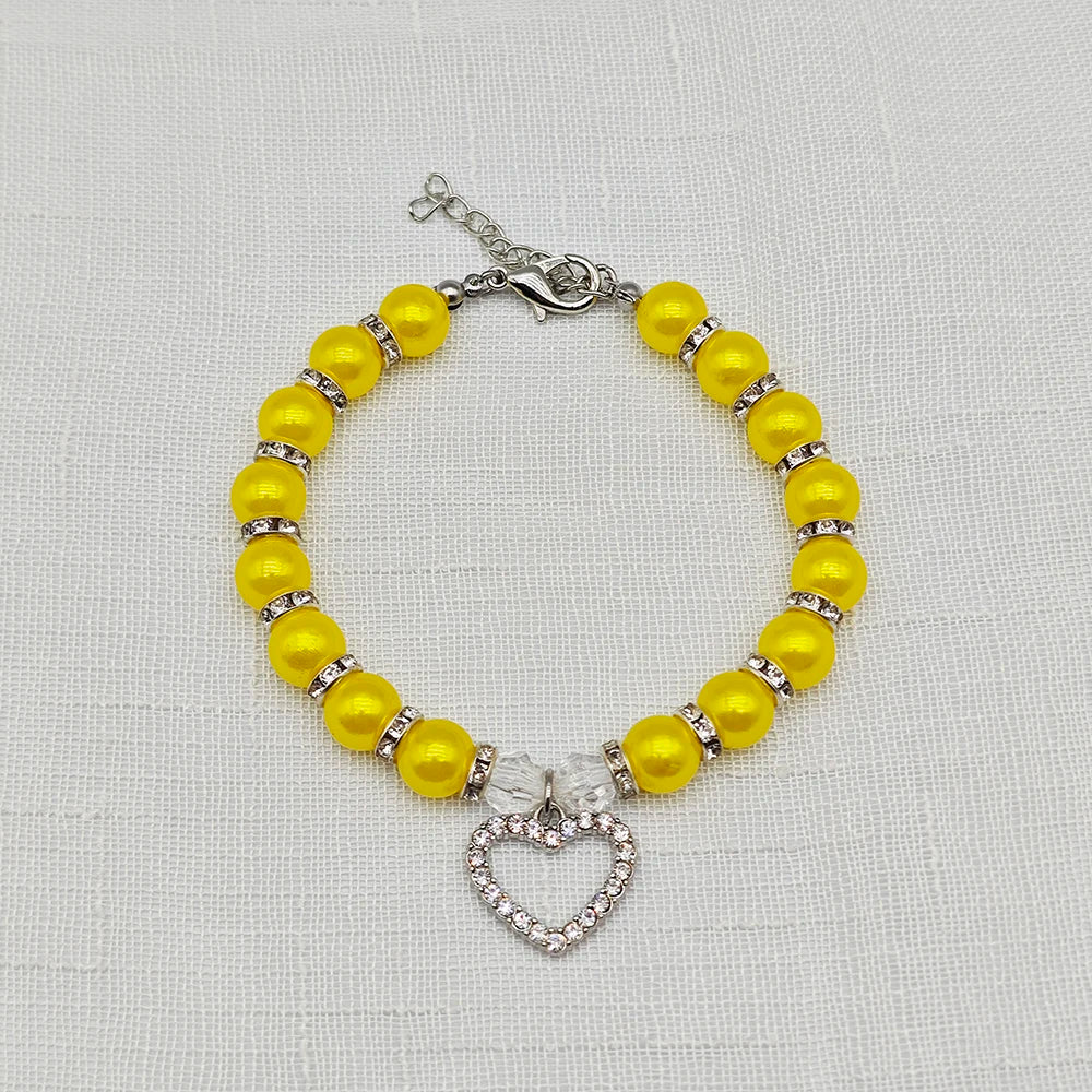 Pearl Pet Necklace with Heart-Shaped Rhinestone Pendant
