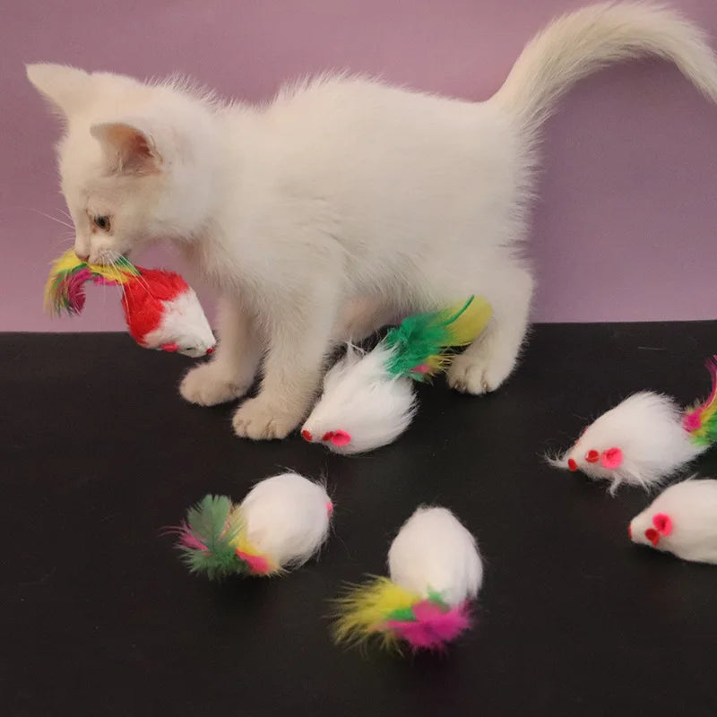 Interactive Plush Cat Toy with Feather Teaser