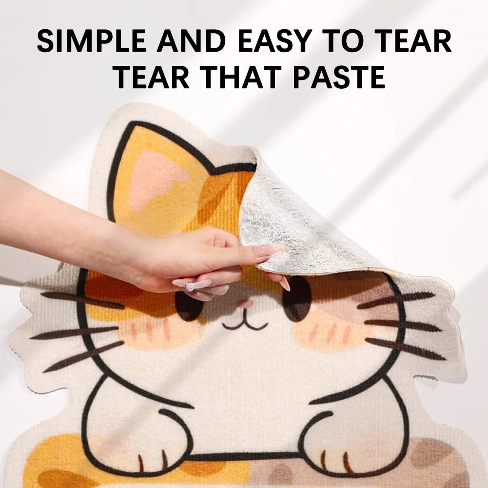 A hand is tearing a paste-like material from a cat-shaped fabric, demonstrating how simple and easy it is to tear that paste.