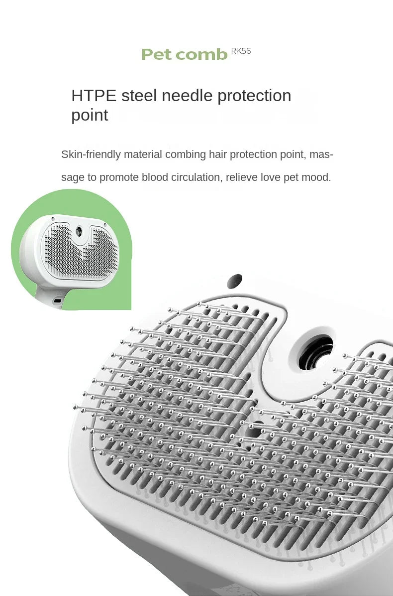 Brosse de toilettage électrique 3-en-1 pour animaux avec vapeur et massage