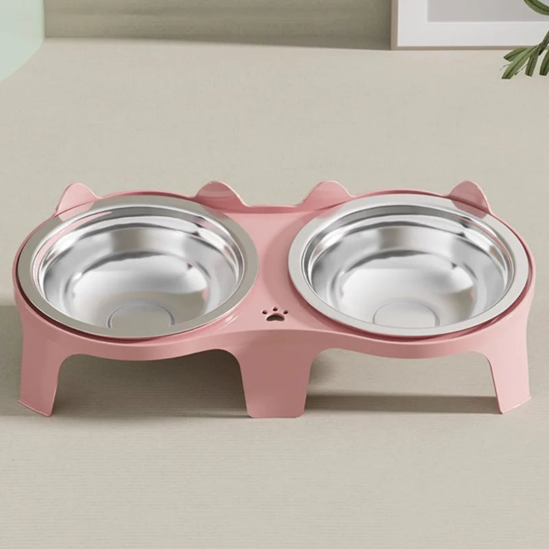 Stainless Steel Anti-Tip Cat & Dog Bowl with Double Compartments