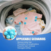 Reusable lint filter balls shown next to a laundry basket with clothing inside