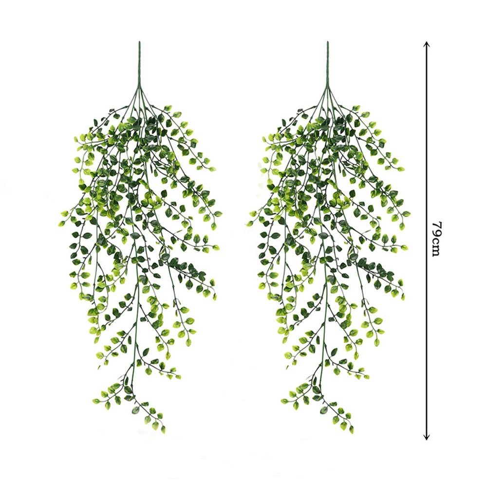 Vertikale Illustration eines künstlichen Monstera-Blattkranzes mit grünen Blättern und einem Maßstabsmarker.