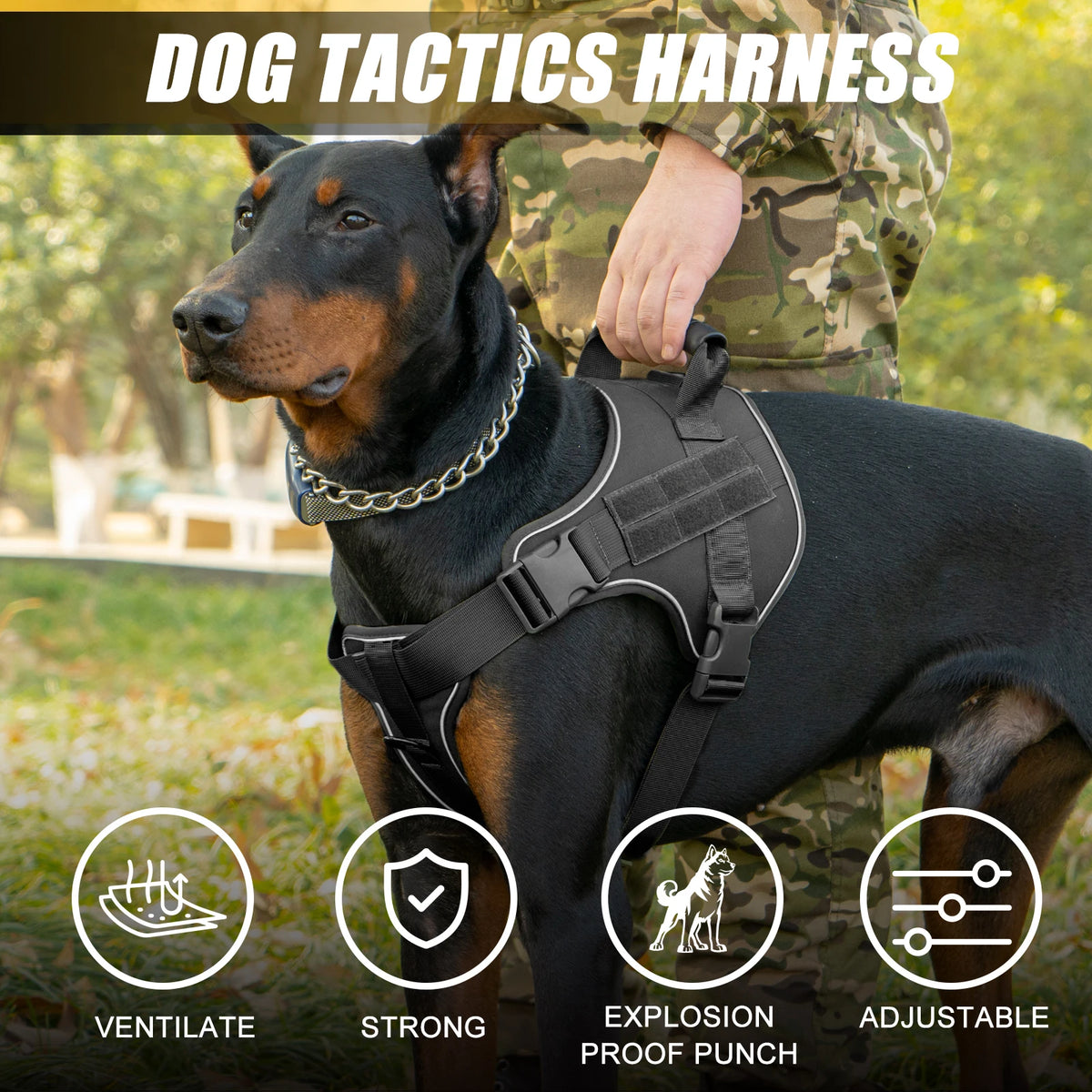 Tactical Dog Harness with Reflective Strips for Training and Outdoor Adventures