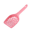 A pink durable cat litter scoop with sifting slots.