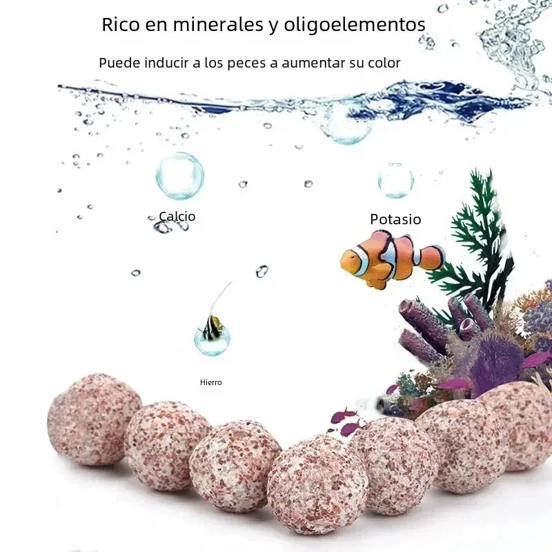 Granular mineral filter balls used to induce color in fish for aquariums