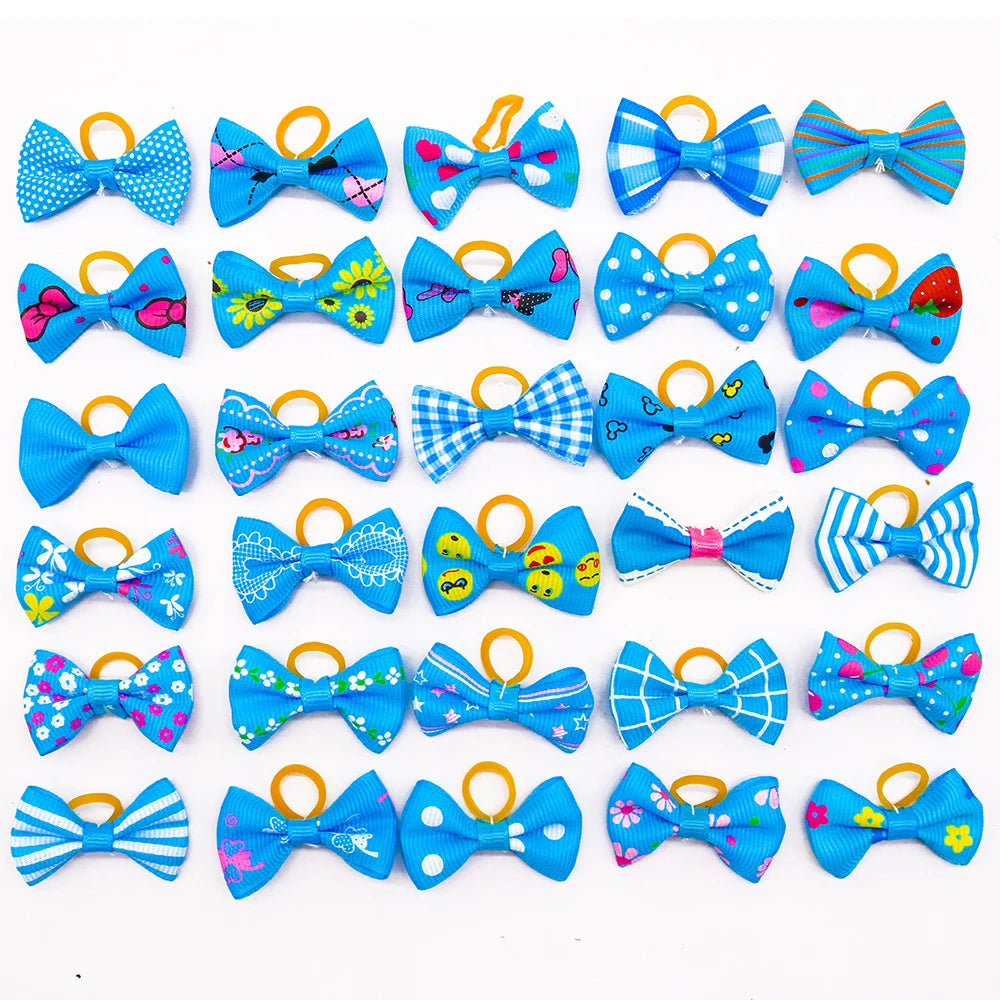 Pet Hair Bows with Rubber Bands - Assorted Styles for Small Dogs and Cats