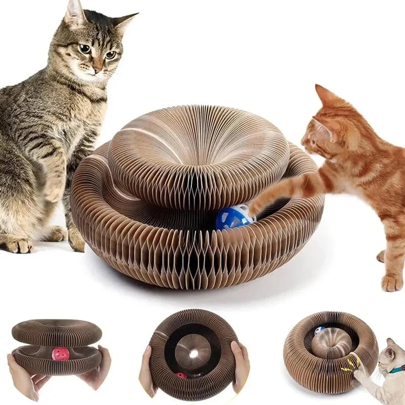 Grattoir pour chat en carton avec piste à balles