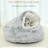 Winter Plush Round Cat Bed 2-in-1 Warm Cat House