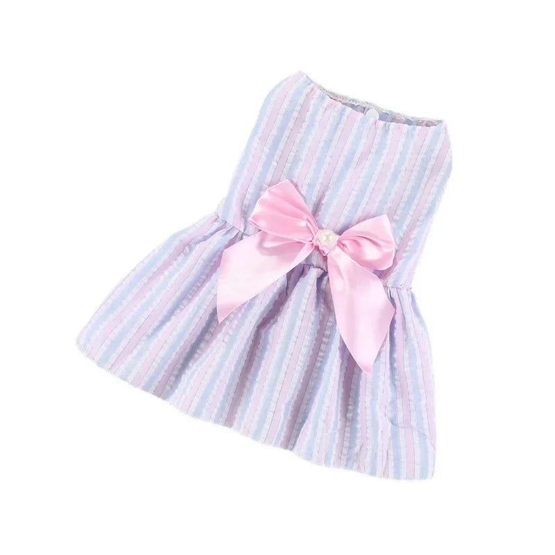 Princess-Style Summer Dog Dress with Bow for Small Breeds