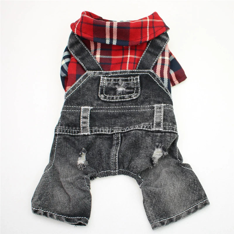 Classic Plaid Denim Jumpsuit for Small Dogs