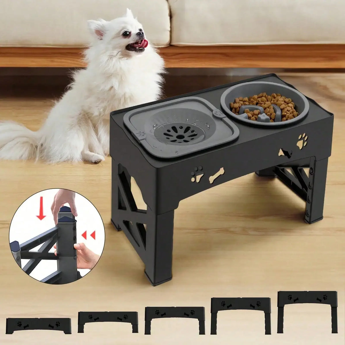 Adjustable Raised Dog Bowl Stand with Anti-Slip Feet