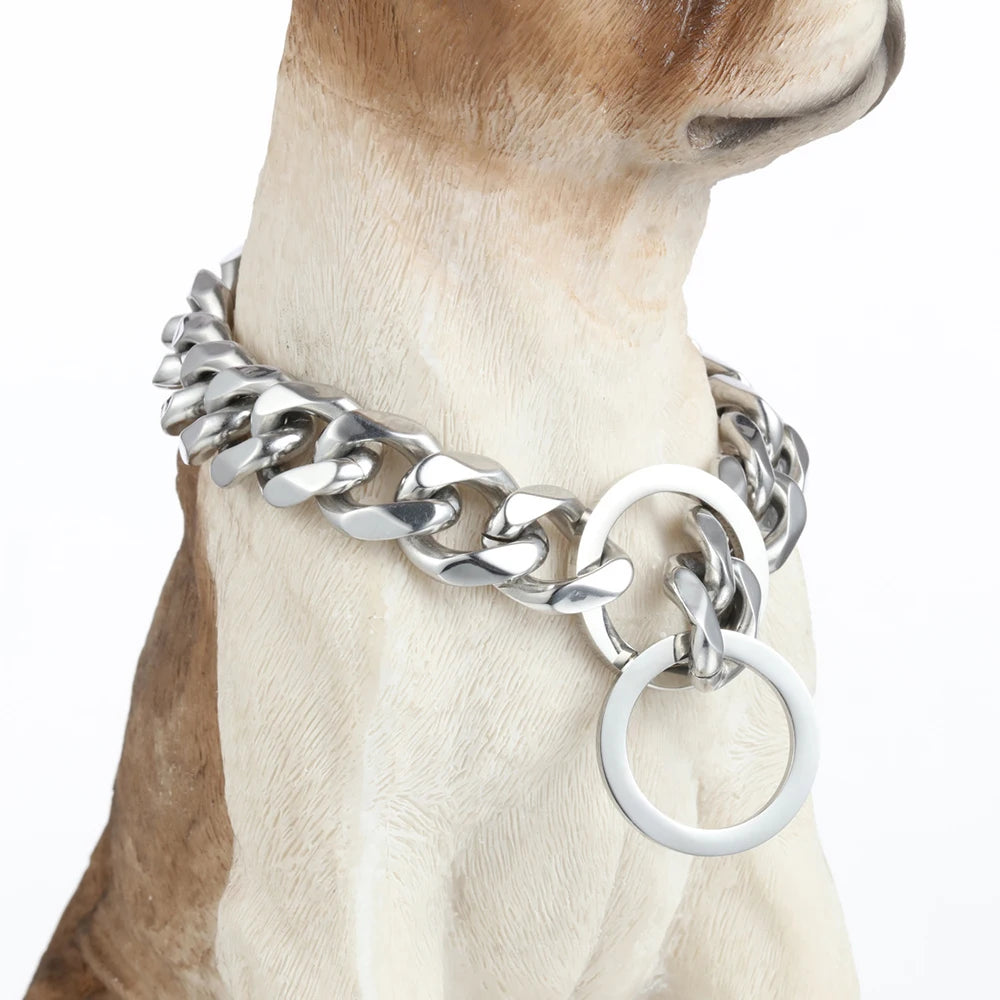 Polished Stainless Steel Slip Chain Dog Collar for Training and Walking