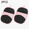 A pair of pink and black reusable pet hair removal gloves.