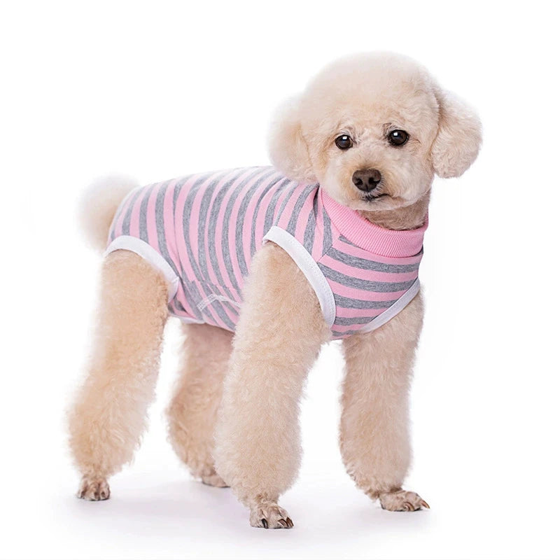 Striped Cotton Dog Recovery Suit for Post-Surgery Protection