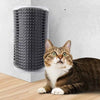A tabby cat is sitting next to a black silicone massage brush for hair removal.