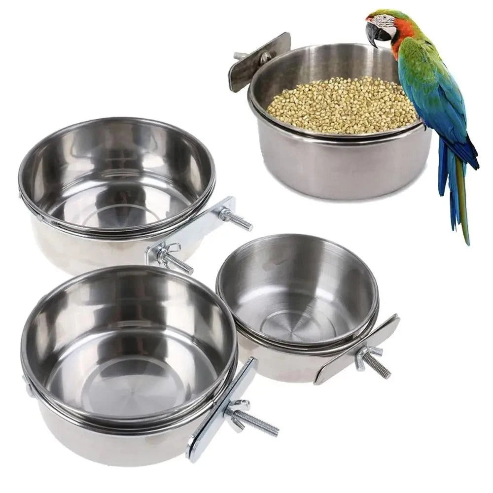 Stainless Steel Clamp-On Bird Feeder & Water Cup for Cages
