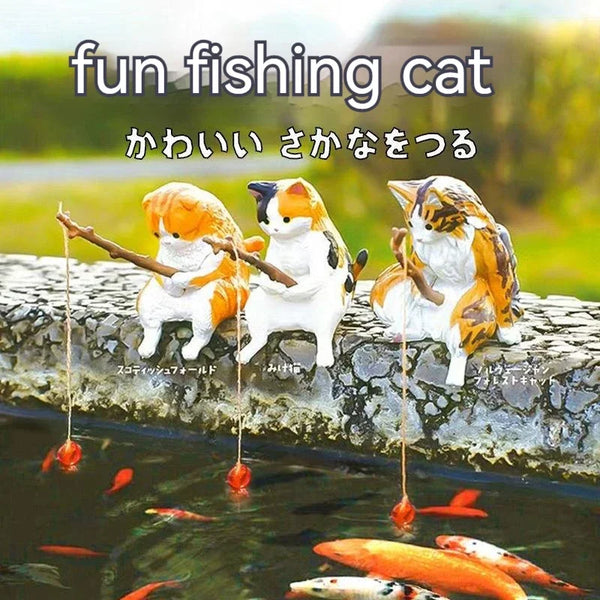 A cute orange and white cat is fishing for fish in an aquarium setting.