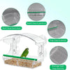 Acrylic window bird feeder with suction cups featuring a roof and tray for easy feeding.