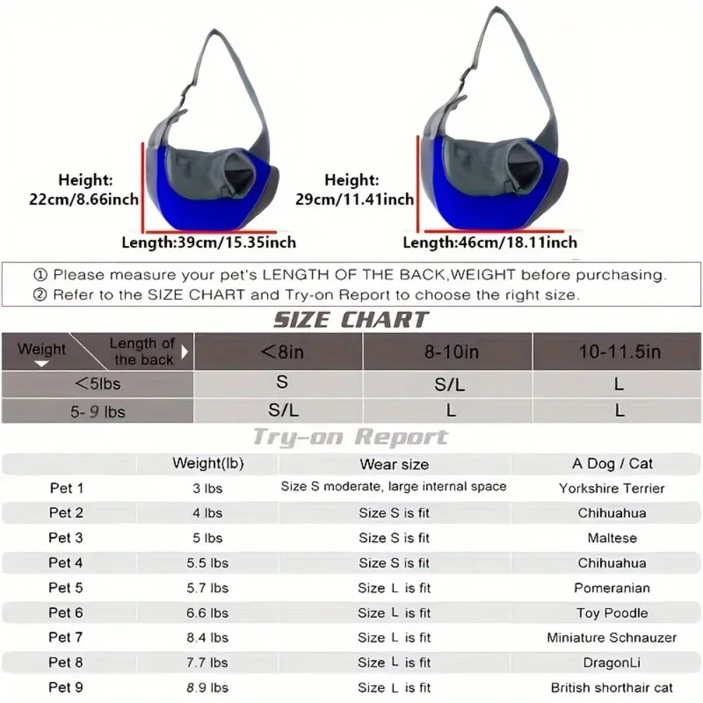 Breathable Mesh Pet Carrier Sling for Small Dogs and Cats