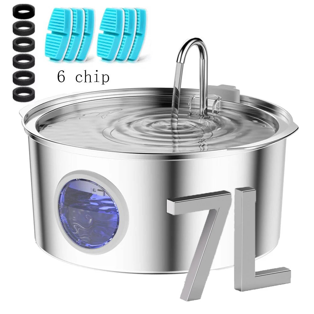 Ultra-Quiet 7L Stainless Steel Pet Water Fountain for Large Dogs & Cats