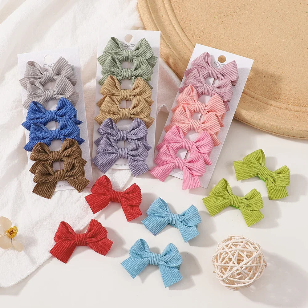 Cute Solid Ribbon Hair Bow Clips (Set of 10)