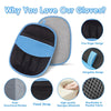 A set of reusable pet hair removal gloves shown with various features like five-finger design and breathable fabric.