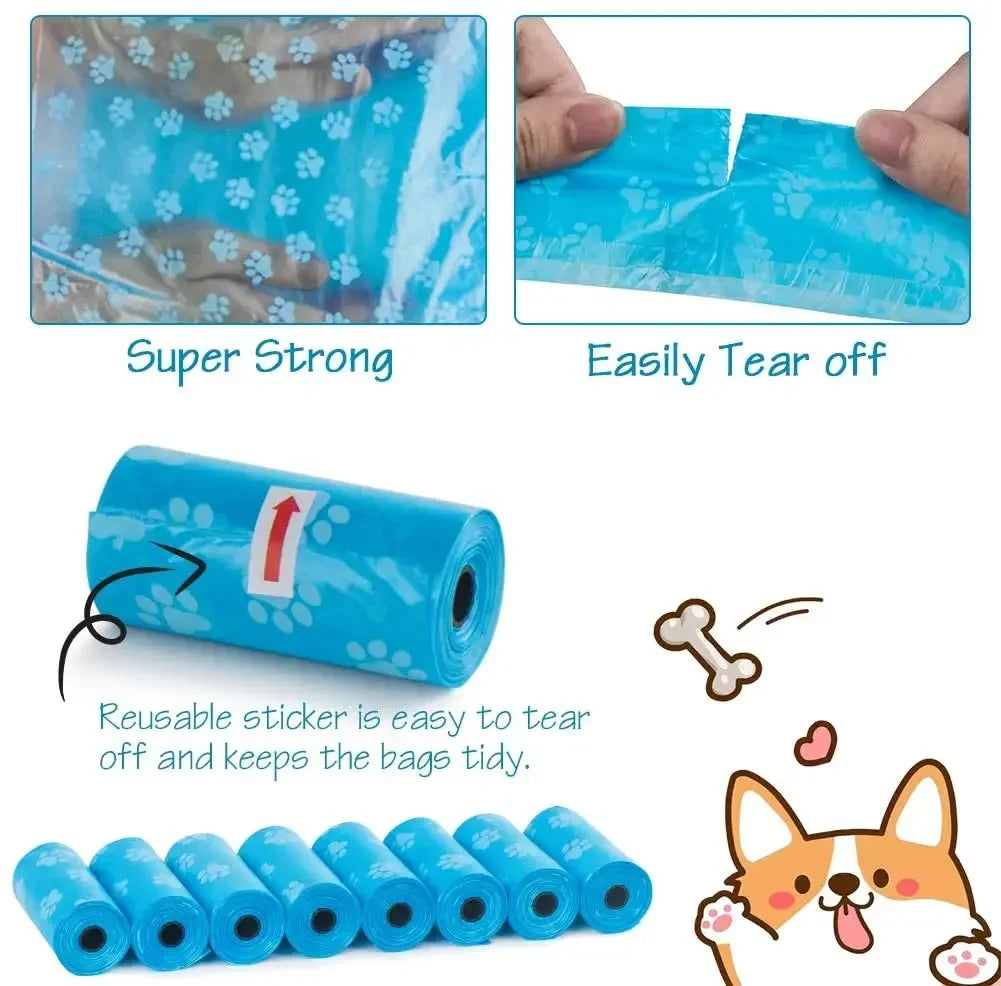 Disposable Dog Waste Bags with Bone-Shaped Dispenser and Leash Clip