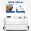 Clear plastic reptile habitat with a secure lid design and feeding hole features for a starter kit