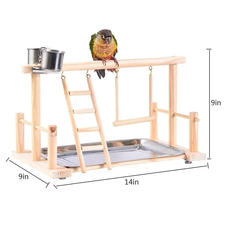 Wooden Bird Activity Center with Perch, Ladder & Swing