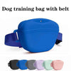 A collection of portable silicone dog treat pouches in various colors, including blue, purple, gray, and pink.