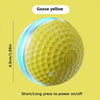 A yellow goose-shaped silicone ball with a translucent blue cap, designed as an interactive rolling cat toy.