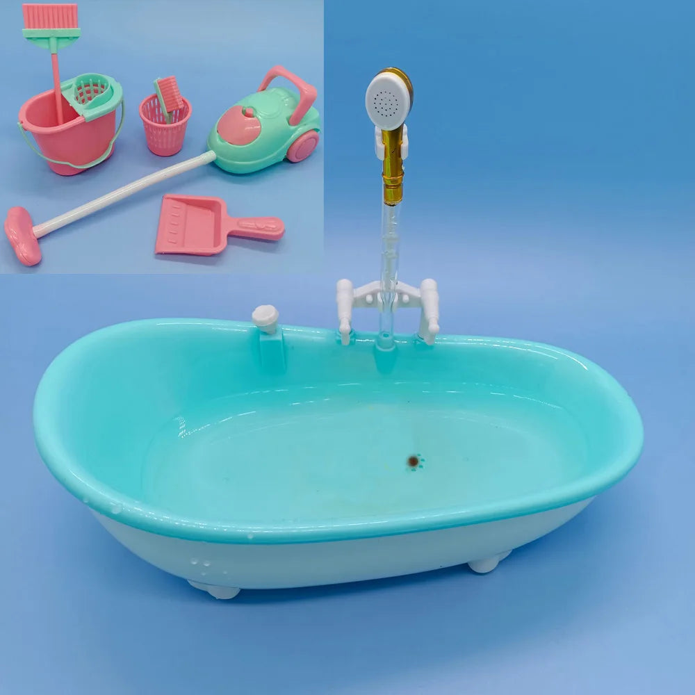 Miniature Bathroom Playset with Bathtub for Fashion Dolls