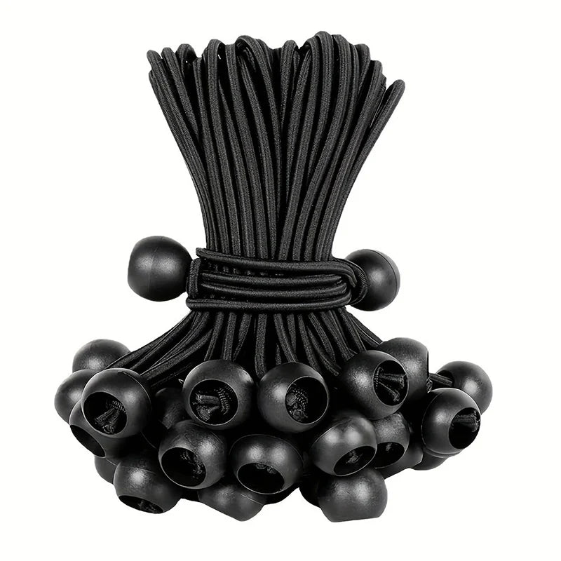 Black heavy duty bungee balls with cords for tarp, tent, and camping