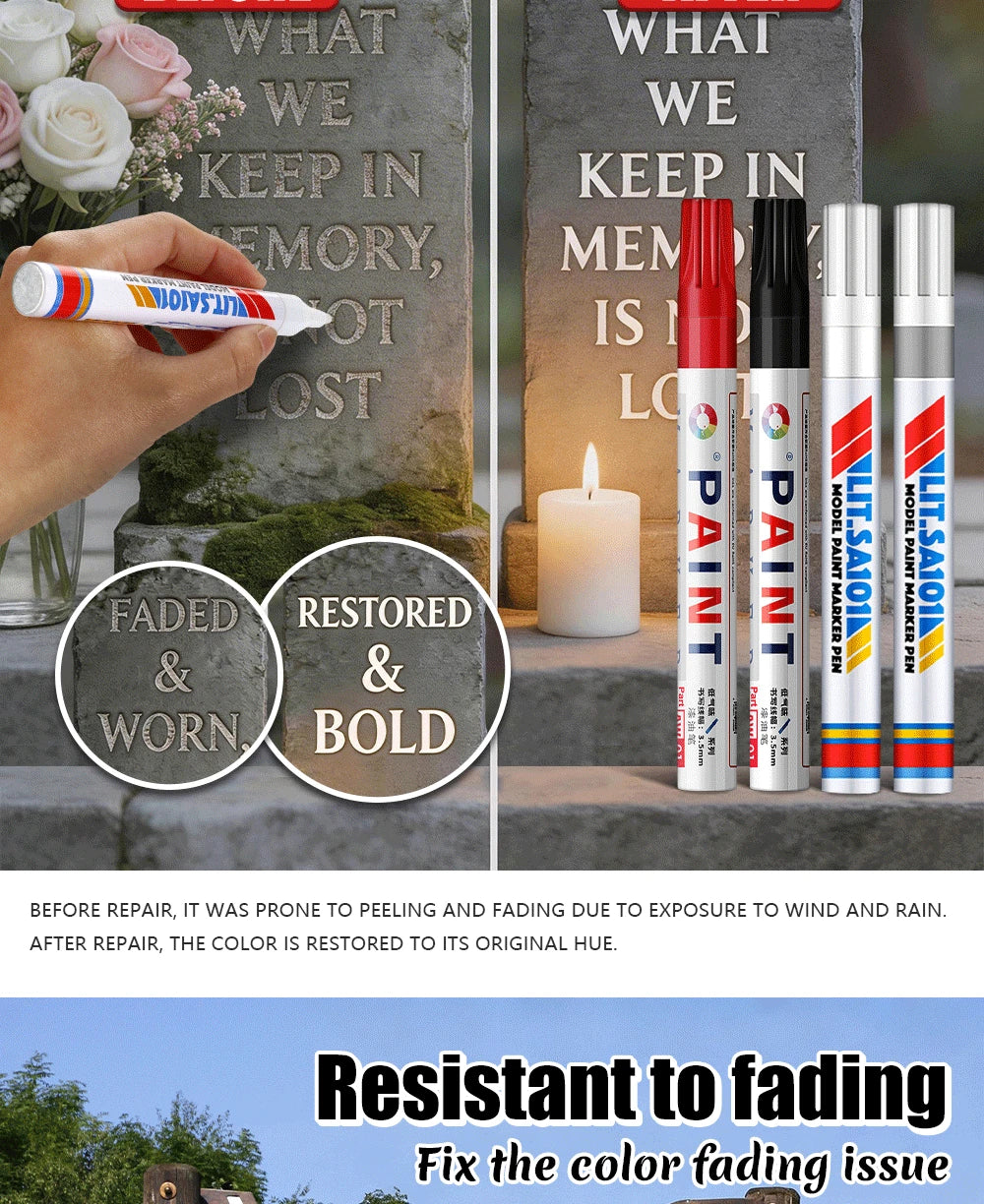 Permanent Stone Touch-Up Paint Pen for Rock, Ceramic, and Mug DIY