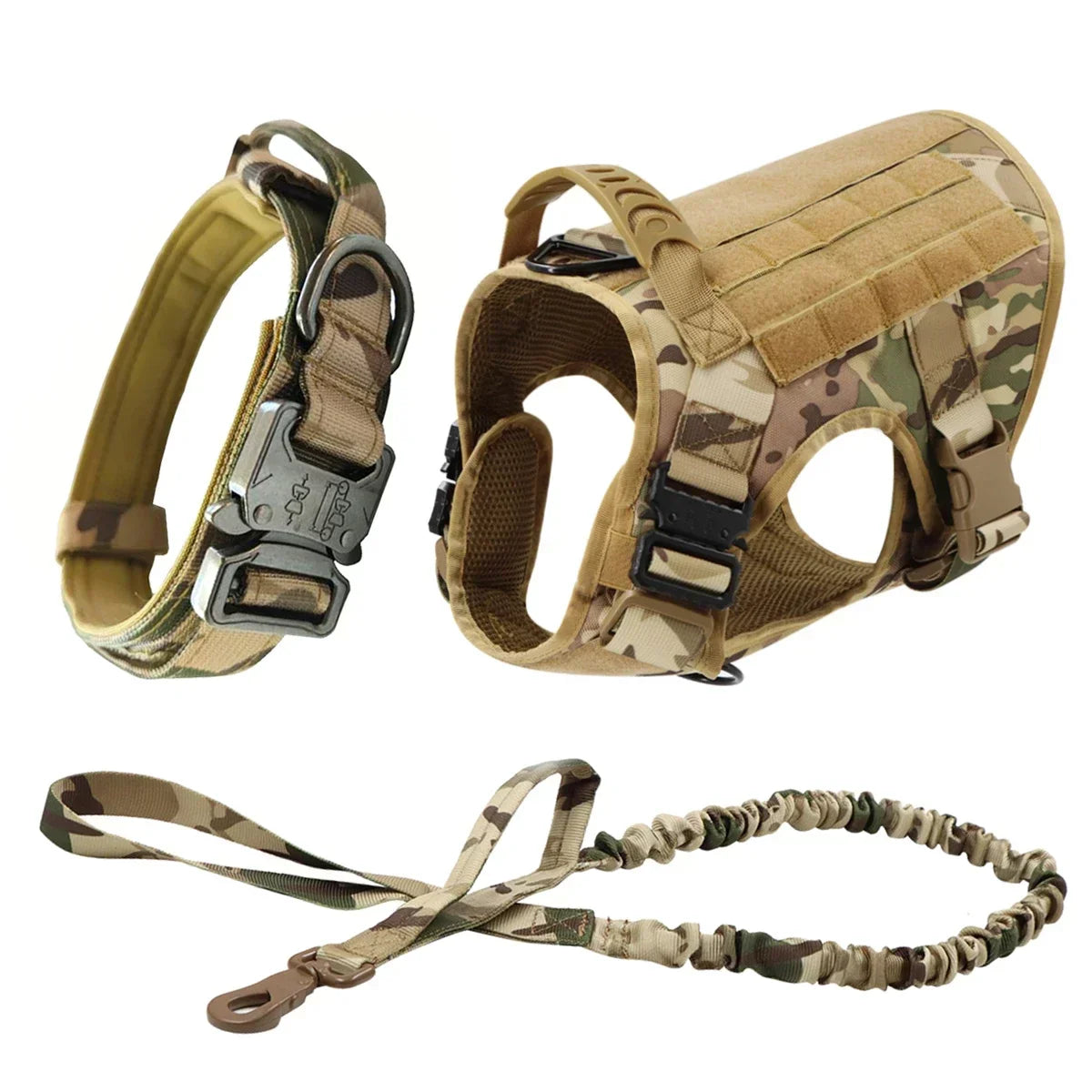 Tactical Dog Harness with MOLLE Pouches and Collar Set