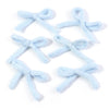 A set of six light blue, double-layered knitted cotton bows for crafting and decoration.