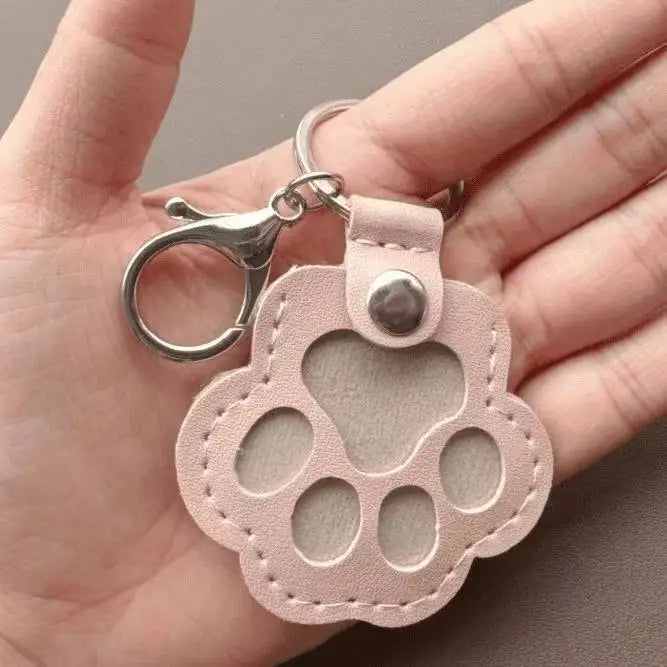 Leather Pet Hair Keepsake Keychain with Cat Paw Design