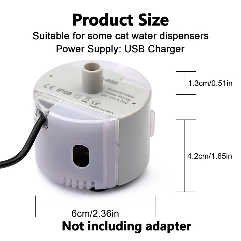 Cat Water Fountain Replacement Pump - Ultra-Quiet USB